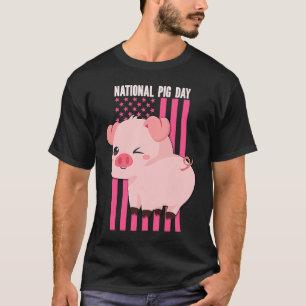 National Pig Day Flag USA for Women and Girls T-Shirt