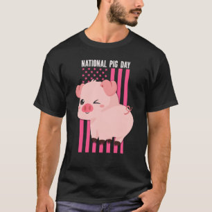 National Pig Day Flag USA for Women and Girls T-Shirt