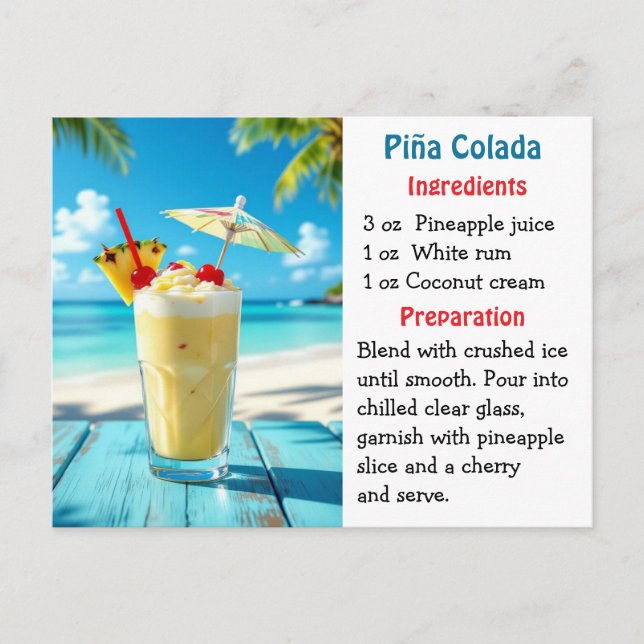National Piña Colada Day recipe card Postkarte (Vorderseite)