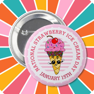 National Strawberry Ice Cream Day Button