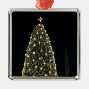 National Xmas Tree & Washington Monument at Night Silbernes Ornament