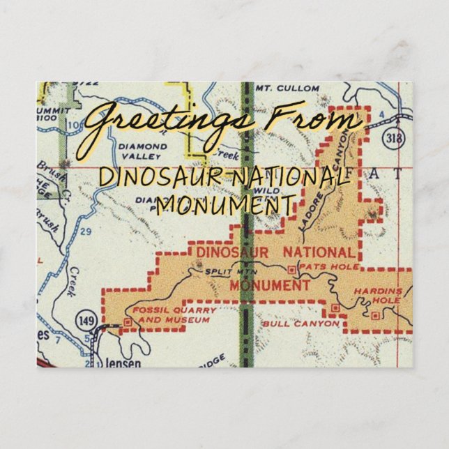 Nationaldenkmal Dinosaur Vintage Karte (Vorderseite)