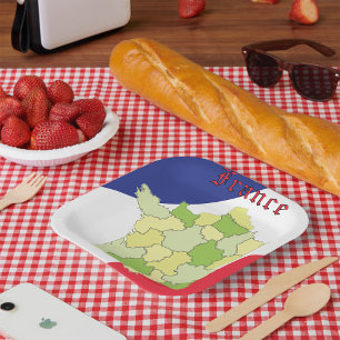 Nationale Farben und Landkarte Frankreichs Pappteller