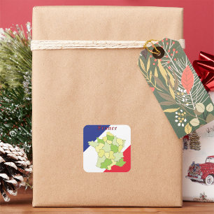 Nationale Farben und Landkarte Frankreichs Quadratischer Aufkleber