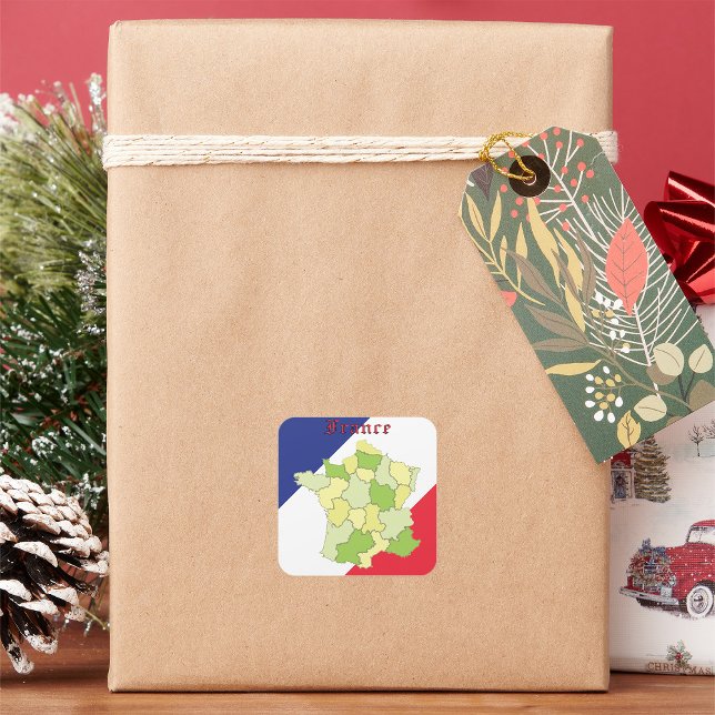 Nationale Farben und Landkarte Frankreichs Quadratischer Aufkleber (Von Creator hochgeladen)