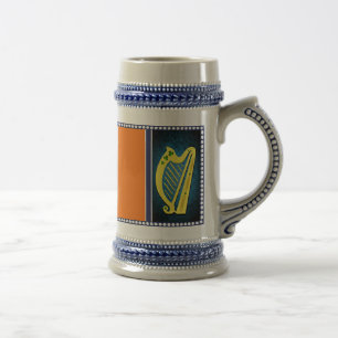 Nationale Flagge Irlands, Harfe, grüne Kleeblätter Bierglas