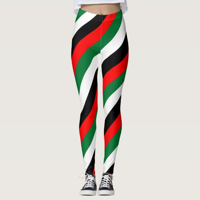 Nationale Flaggenfarben der VAE diagonal gestreift Leggings (Vorderseite)