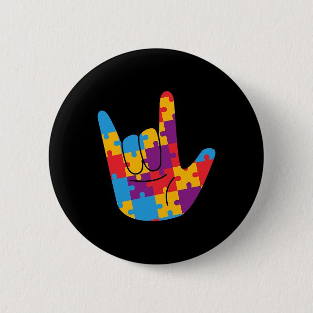 Nationaler Autismus Aufklärungsmonat ASL Liebe Sig Button (Vorderseite)