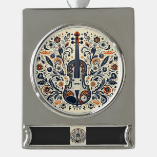 Nationaler Geigentag Melodie-Aufkleber mit Volksku Banner-Ornament Silber