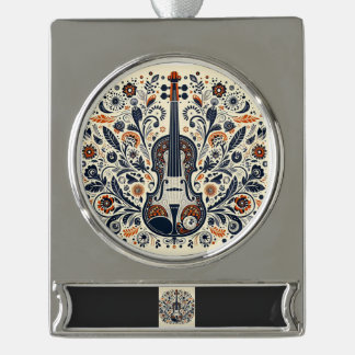 Nationaler Geigentag Melodie-Aufkleber mit Volksku Banner-Ornament Silber