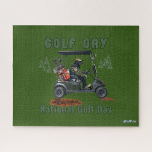 Nationaler Golftag, lustiger grüner Hundgolf Puzzle