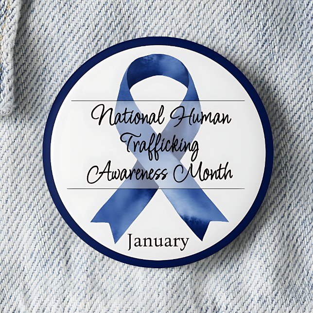 Nationaler Monat zur Sensibilisierung für den Mens Button (National Human Trafficking Awareness Month.  January. Blue awareness ribbon.)