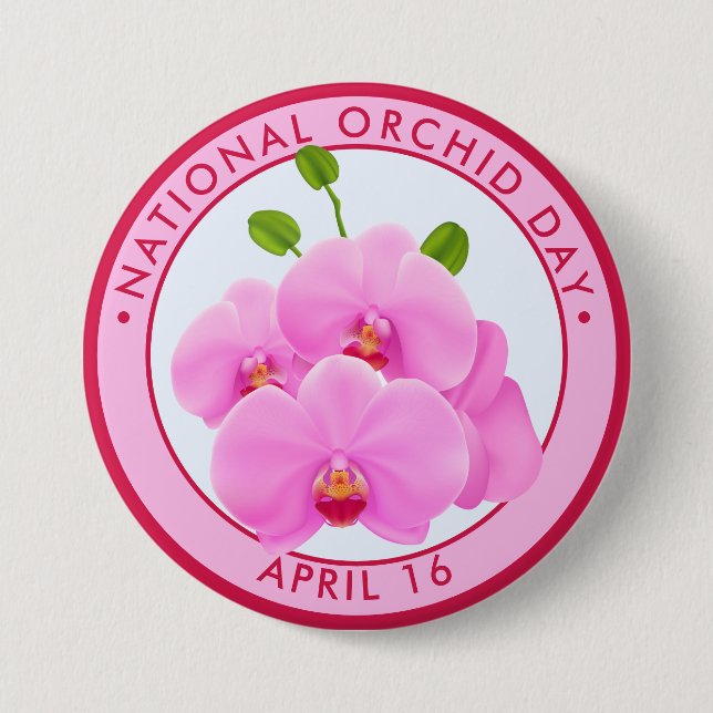 Nationaler Orchideentag, rosa Orchideen Button (Vorderseite)
