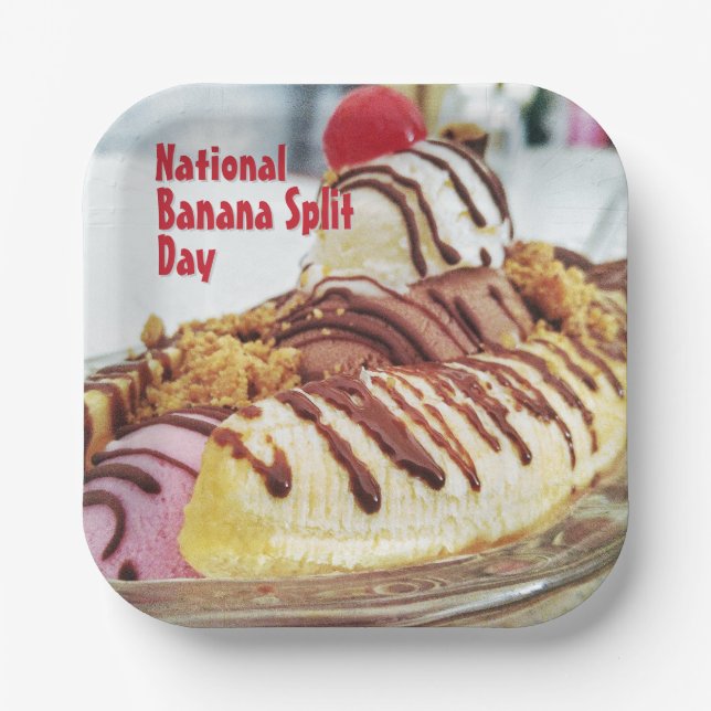 Nationaler Tag der Bananensplit Pappteller (Vorderseite)