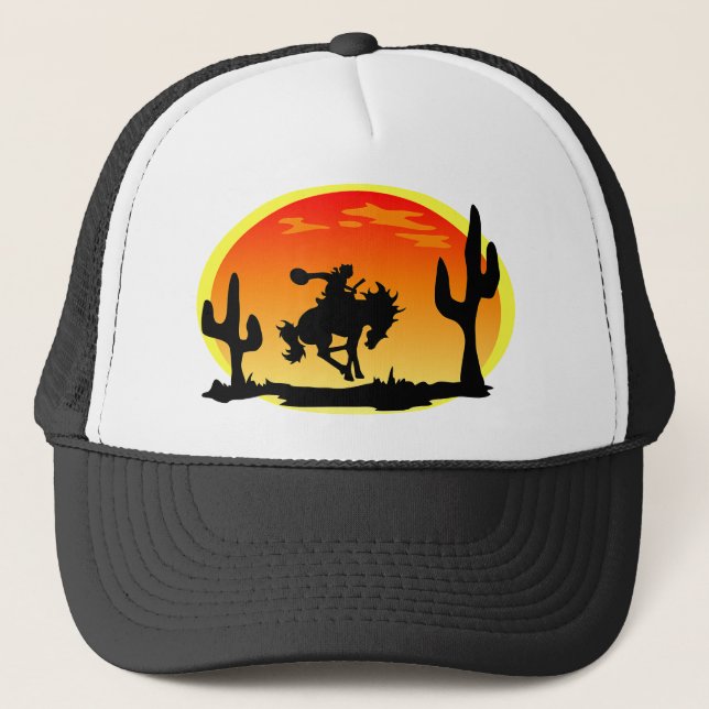 Nationaler Tag der Cowboybronco-Silhouette Truckerkappe (Vorderseite)