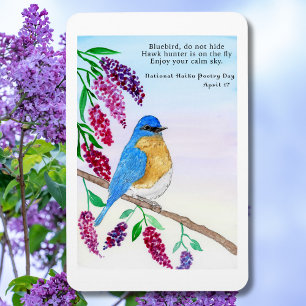 Nationales Haiku-Wasserfarben Blau-Vogel In Fliede Magnet