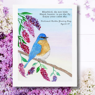 Nationales Haiku-Wasserfarben Blau-Vogel In Fliede Postkarte