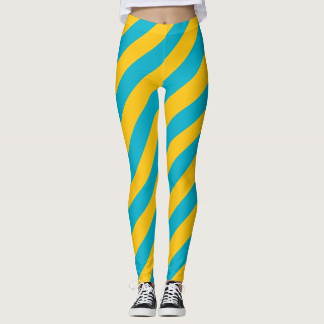 Nationalfarben der Flagge Kasachstans diagonal ges Leggings (Vorderseite)