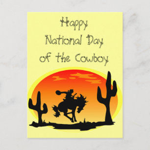 Nationalfeiertag der Cowboy-Bronco-Silhouette Postkarte
