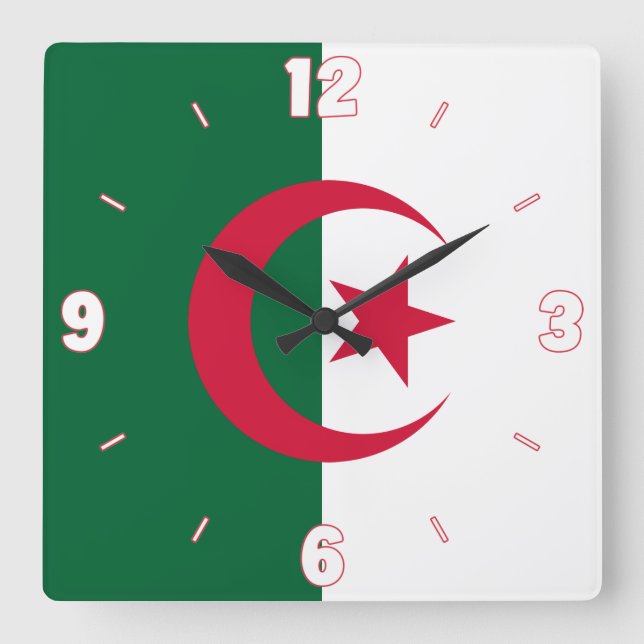Nationalflagge Algerien Patriotisch Quadratische Wanduhr (Vorderseite)