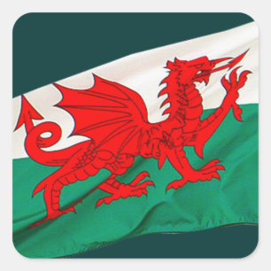 Nationalflagge Wales, Patriotischer Roter Drache Quadratischer Aufkleber