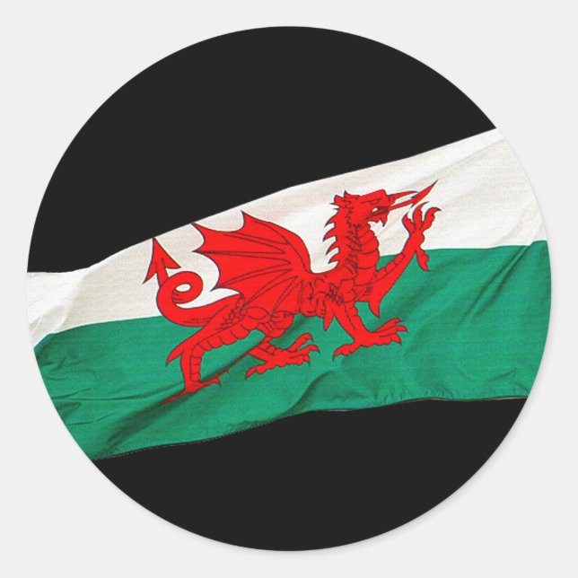 Nationalflagge Wales, Patriotischer Roter Drache Runder Aufkleber (Vorderseite)