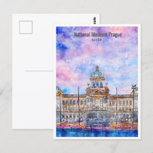 Nationalmuseum Prag Reiseort Wasserfarbe Postkarte