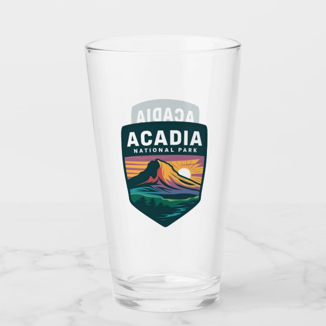 Nationalpark Acadia Sunset Abzeichen Illustration Glas (Vorderseite)