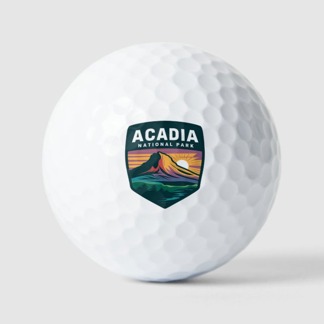 Nationalpark Acadia Sunset Abzeichen Illustration Golfball (Vorderseite)