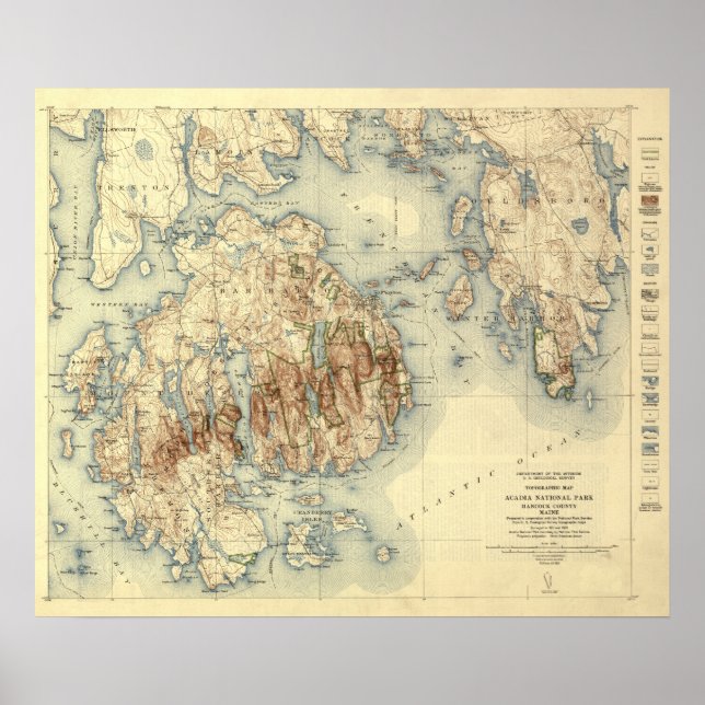 Nationalpark Acadia Topographische Panoramakarte Poster (Vorne)