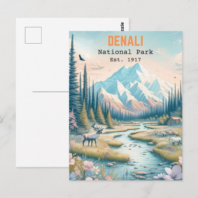 Nationalpark Alaska Von Hand gezeichnet Postkarte (Vorne/Hinten)
