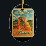Nationalpark Arches - Delikatessen am Arche Vintag Keramik Ornament<br><div class="desc">Vintage Reiseart Arches Nationalpark - Delikates Arch Bild mit den natürlichen roten Felsen von Delicate Arch.</div>