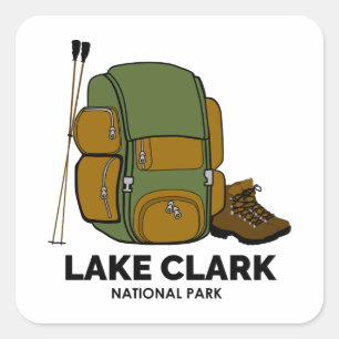 Nationalpark-Backpacker für den See Clark Quadratischer Aufkleber