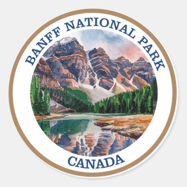 Nationalpark Banff Aquarellmalerei Runder Aufkleber (Vorderseite)