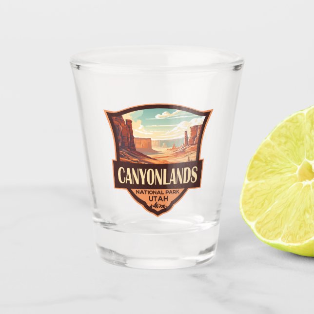 Nationalpark Canyonlands Illustration Retro Schnapsglas (Vorderseite)