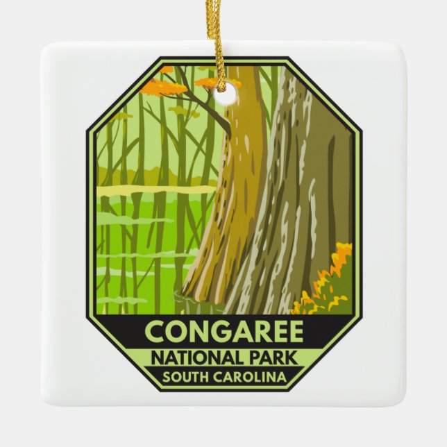 Nationalpark Congaree Süd Carolina Retro Keramikornament (Vorderseite)
