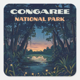 Nationalpark Congaree Süd Carolina Retro Quadratischer Aufkleber