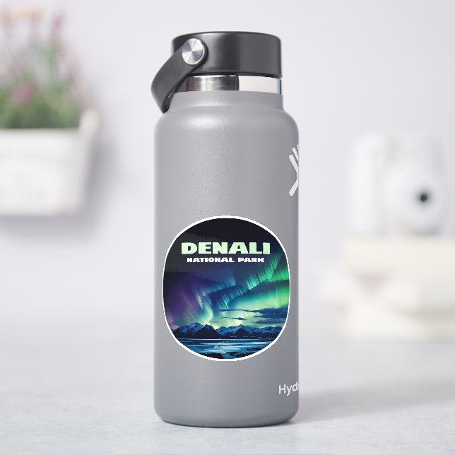 Nationalpark Denali Alaska Nord Lights Retro Aufkleber (HydroFlask)