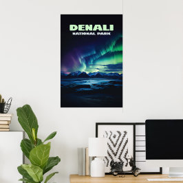 Nationalpark Denali Alaska Nord Lights Retro Poster
