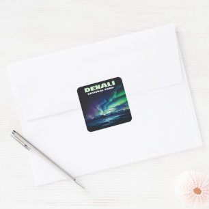 Nationalpark Denali Alaska Nord Lights Retro Quadratischer Aufkleber