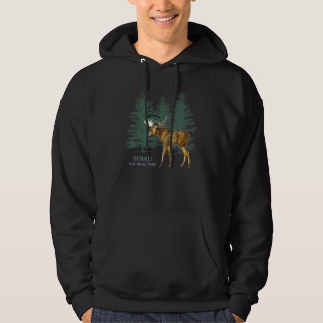 Nationalpark Denali Alaska Usa Elche Bäume Hoodie (Vorderseite)