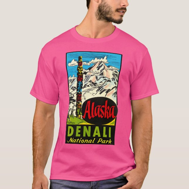 Nationalpark Denali Alaska Vintage Travel Decal T-Shirt (Vorderseite)