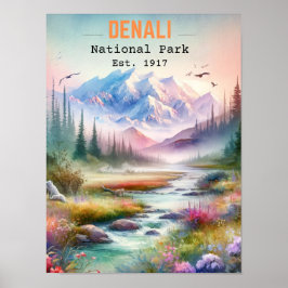 Nationalpark Denali Alaska Wasserfarbe Poster