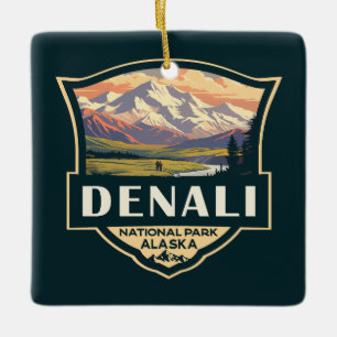 Nationalpark Denali Illustration Travel Vintag Keramikornament