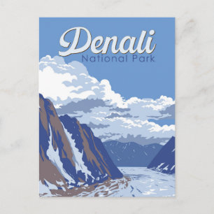 Nationalpark Denali Illustration Travel Vintag Postkarte