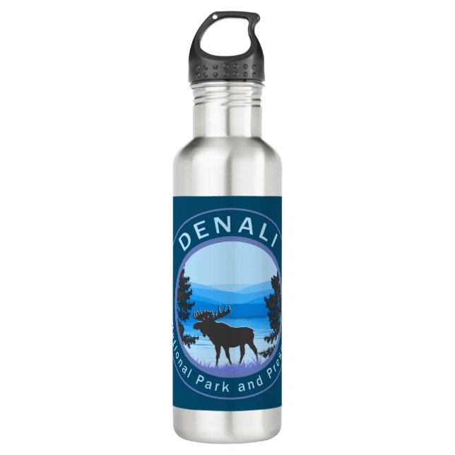 Nationalpark Denali und Reservat Moose Edelstahlflasche (Vorderseite)