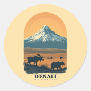Nationalpark Denali Vintag Retro Runder Aufkleber