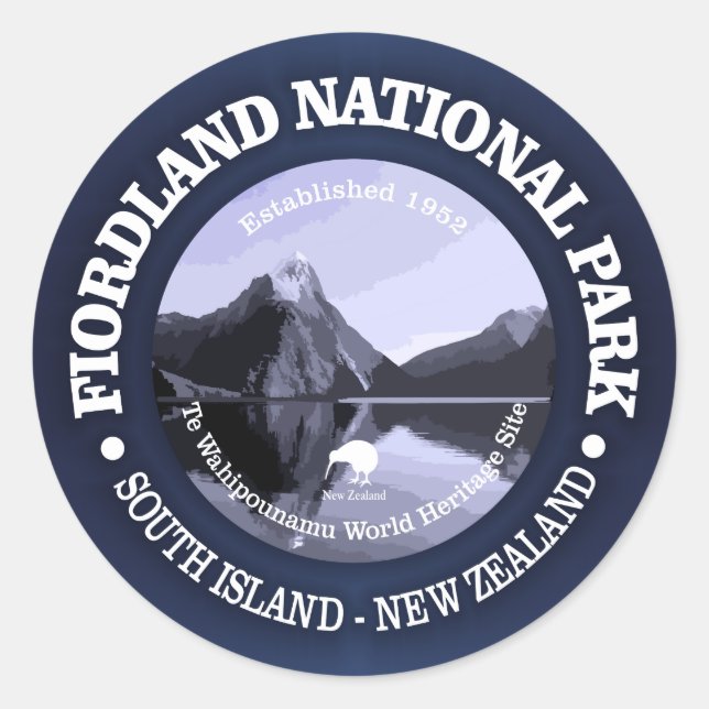 Nationalpark Fiordland Runder Aufkleber (Vorderseite)