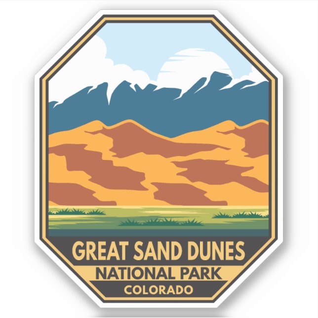 Nationalpark Great Sand Dunes - farbenfrohe Emblem Aufkleber (Vorderseite)