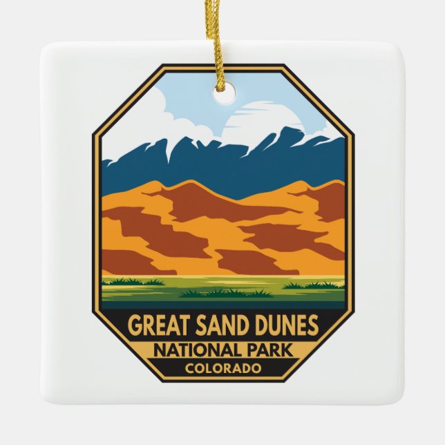 Nationalpark Great Sand Dunes - farbenfrohe Emblem Keramikornament (Vorderseite)